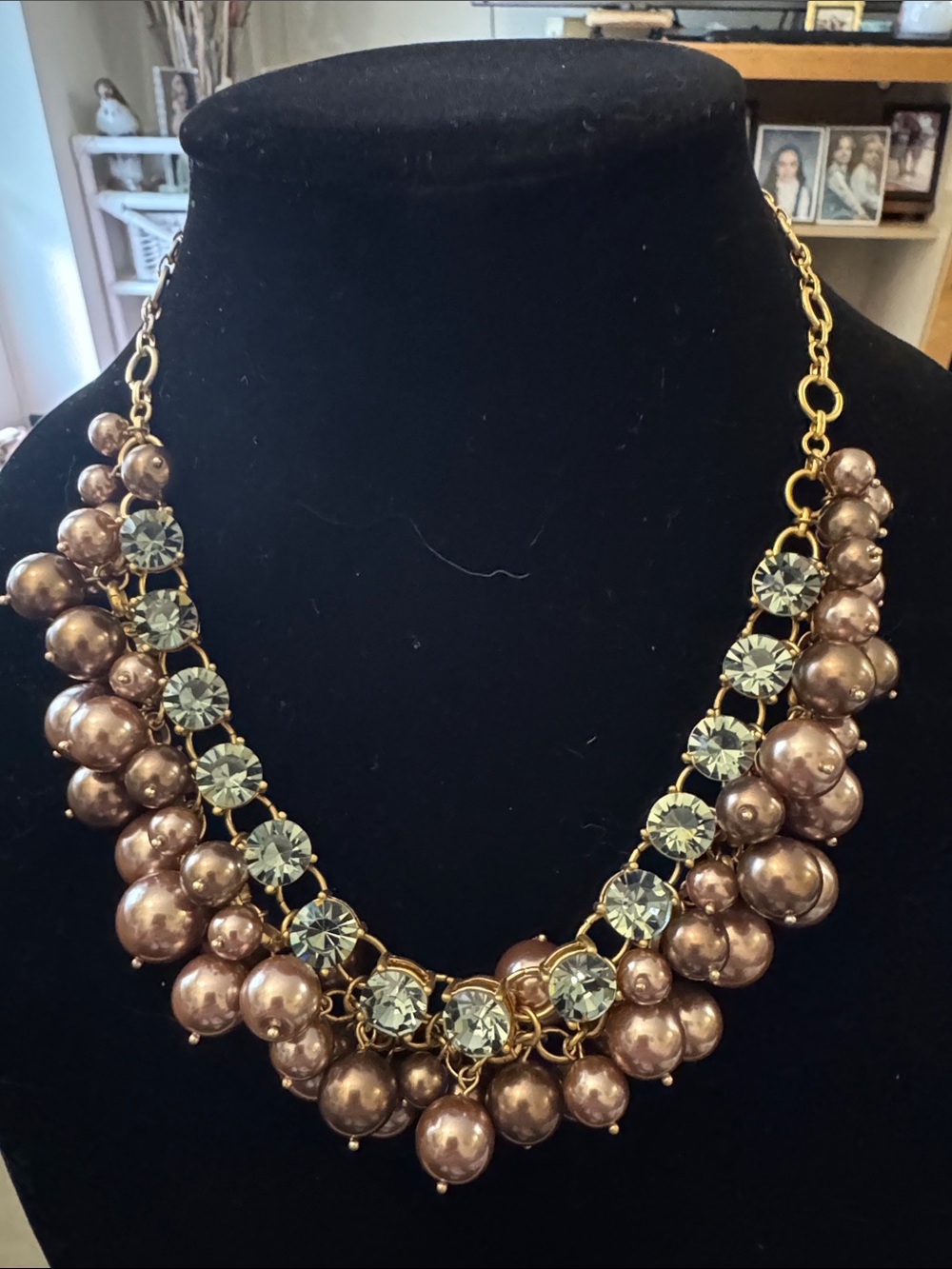 Spartina 449 Gold-Tone Necklace with Champagne Pearls & Clear Crystals